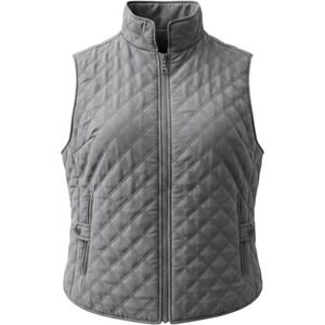 Dover‎ Womens Gray Quilted Vest Mock Neck Full Zip Equestrian Style Size L